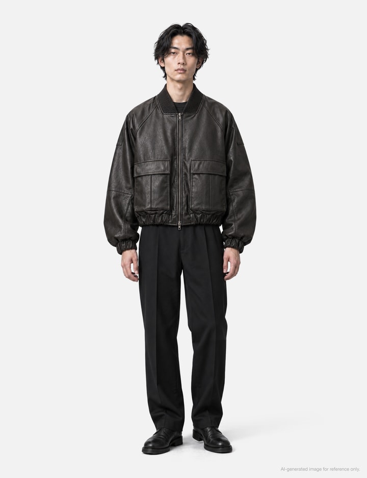 AJOBYAJO Faux Leather Ribbed Collar Blouson