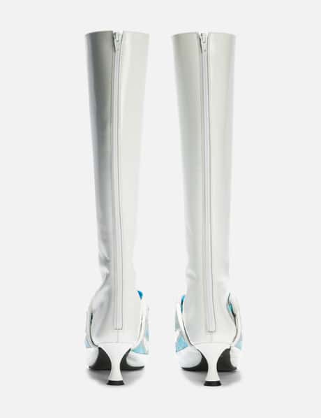 White Knee High Boots in Patent