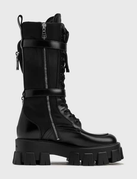 Prada Brushed Rois Leather And Nylon Monolith Boots HBX