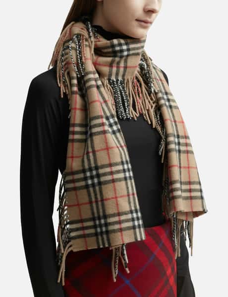 Burberry Check Cashmere Fringed Scarf HBX - Main Image