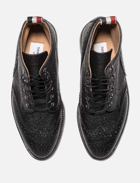 Wingtip Brogue Boot With Leather Sole In Black Pebble Grain view 9