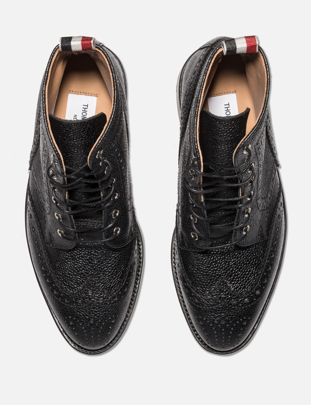 Wingtip Brogue Boot With Leather Sole In Black Pebble Grain view 10