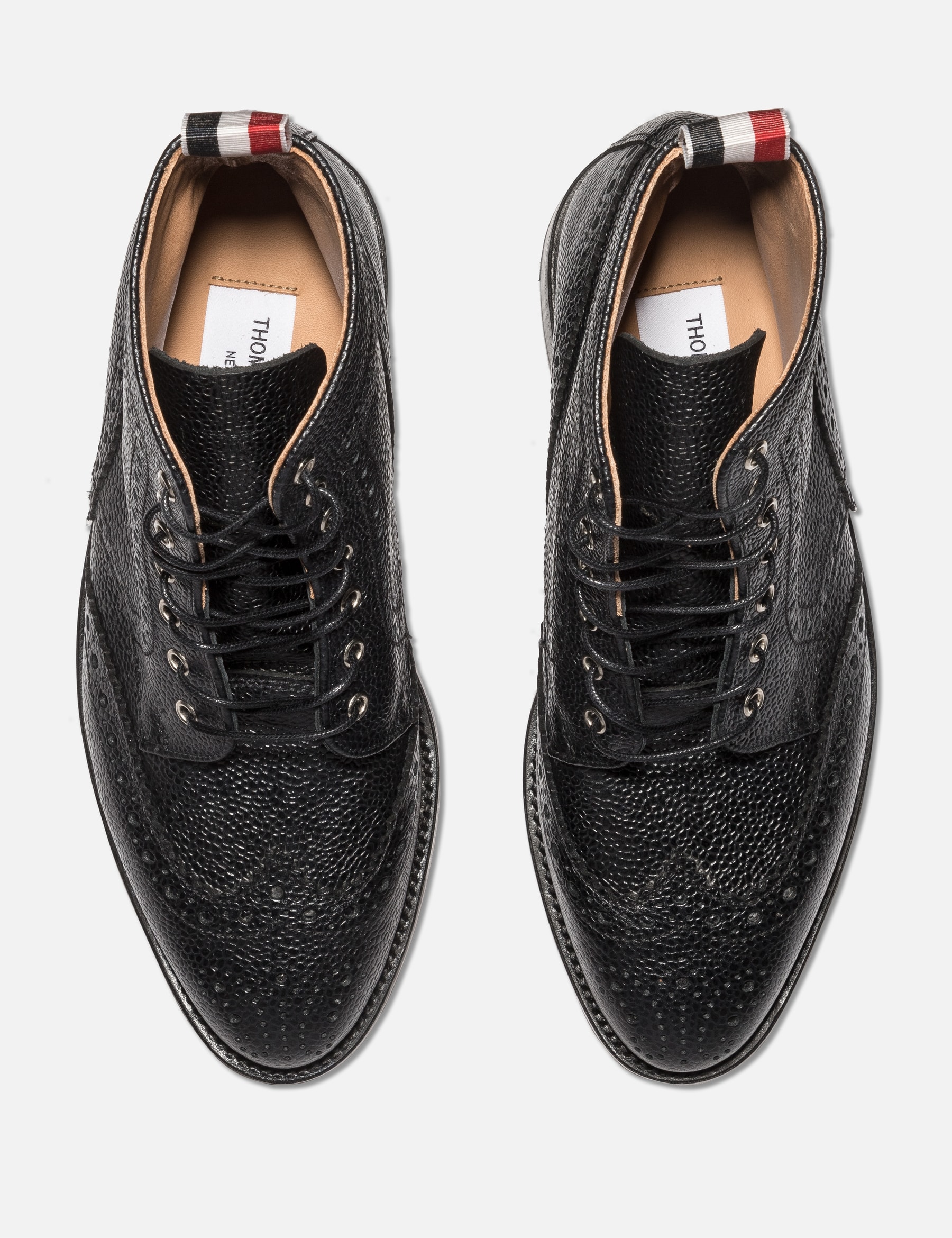 Wingtip Brogue Boot With Leather Sole In Black Pebble Grain view 15