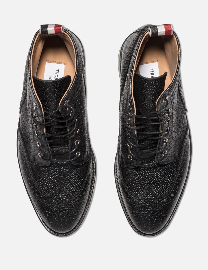 Shop Thom Browne Wingtip Brogue Boot With Leather Sole In Black Pebble Grain