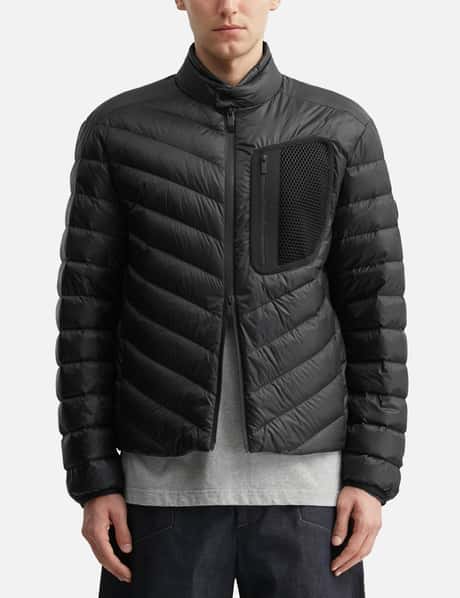 Mackinac Diagonal-Quilted Down Biker Jacket view 10