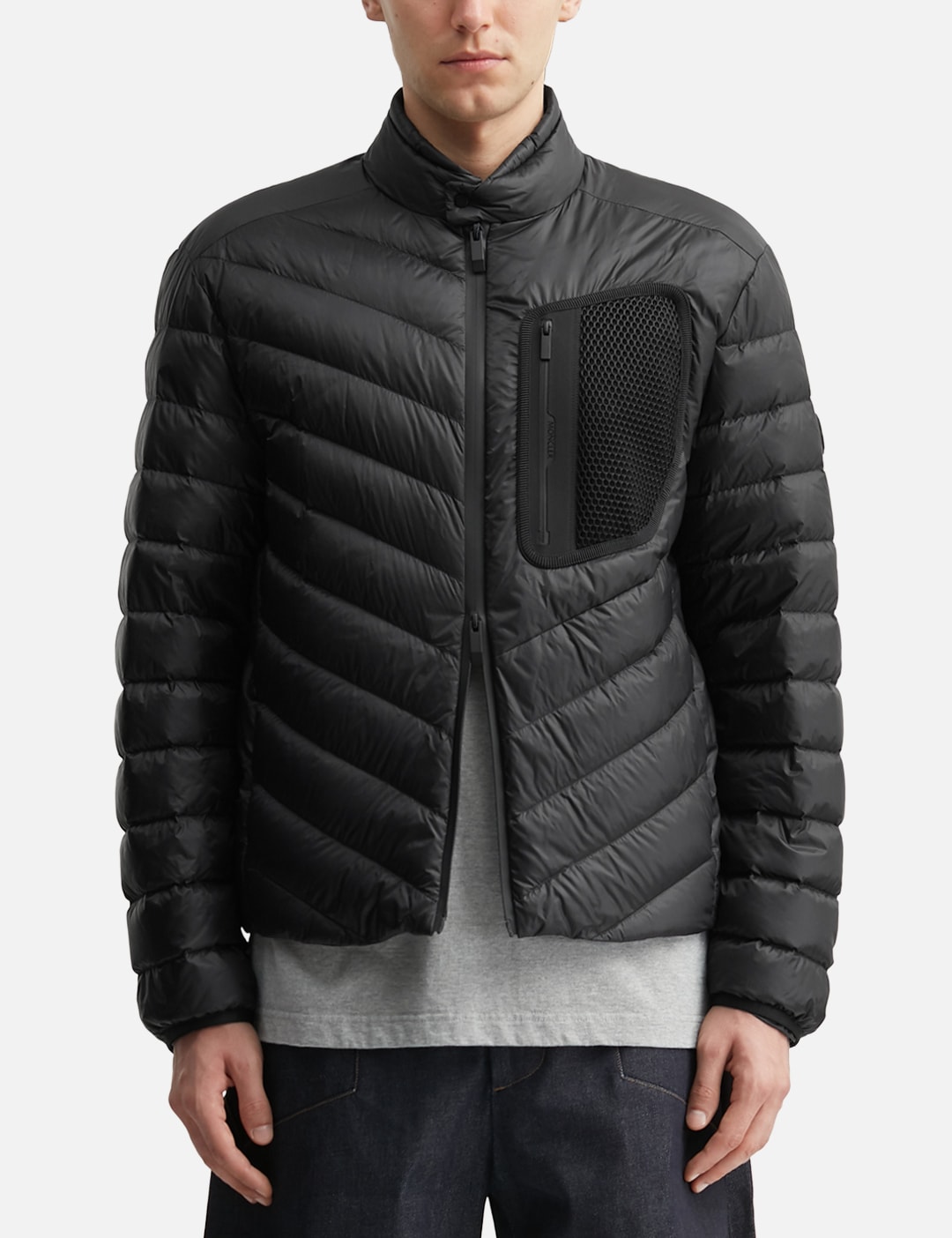 Mackinac Diagonal-Quilted Down Biker Jacket view 18
