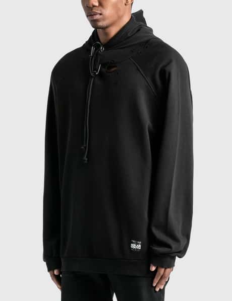 Raf Simons - Destroyed Oversized Hoodie With Big Pin | HBX  