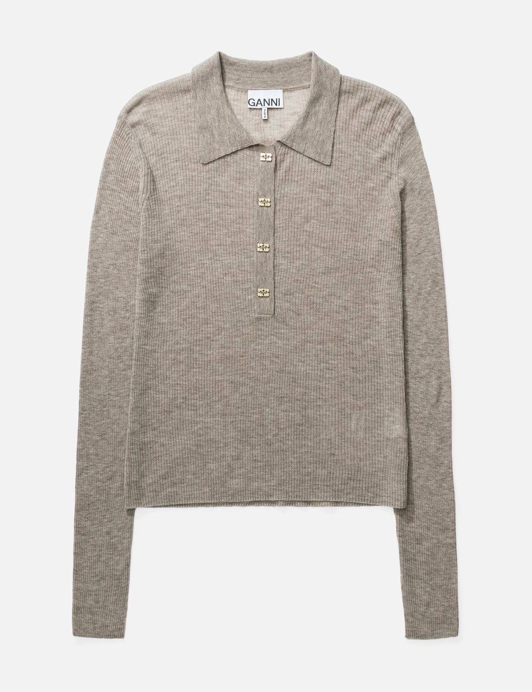 Ganni Polo Shirt In Sheer Wool