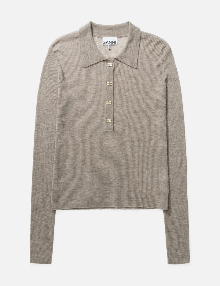 Ganni Polo Shirt In Sheer Wool