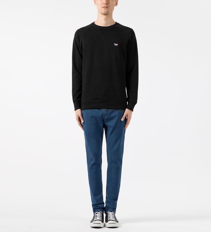 Black R-neck Sweater with Tricolor Fox Patch Placeholder Image