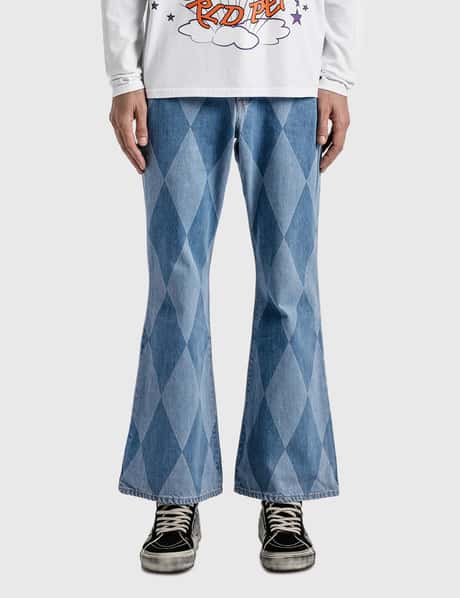 Retro Blue Flare Pants Men - Patterned Bell Bottoms