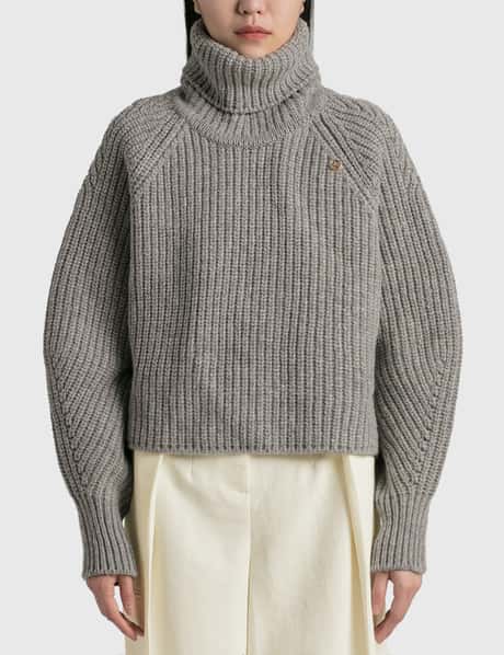 Recto Chunky Wool Roll Neck Cropped Belted Sweater