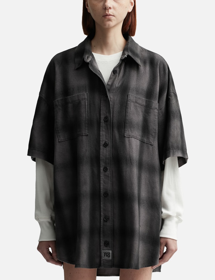 Pre-Styled Shadow Plaid Shirt Dress Placeholder Image