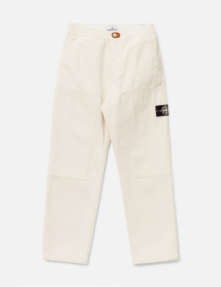 Stone Island Natural Cotton Gabardine Raw Beauty Chino Trousers In White