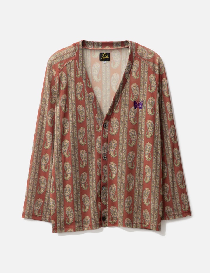 Shop Needles V Neck Cardigan - Poly Mesh / Paisley Printed In Red