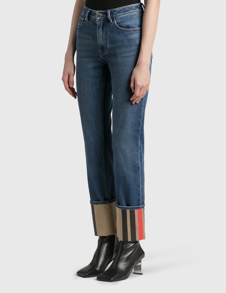 Straight Fit Striped Cuff Washed Jeans Placeholder Image