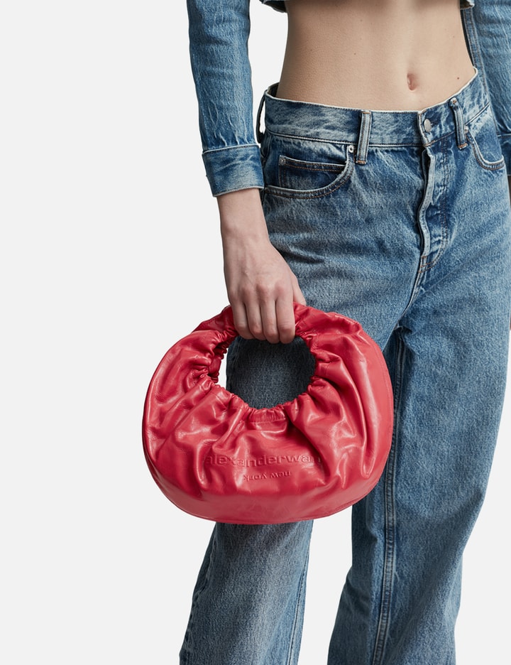 Shop Alexander Wang Crescent Small Handle Bag In Crackle Patent Leather With Logo In Red