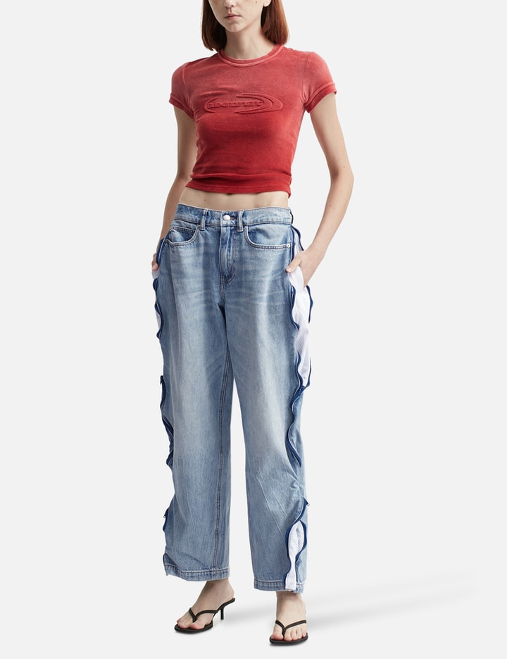 Bleach Blue Denim And Mesh Zipper Pants Placeholder Image