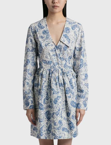 Ganni - Printed Cotton Wrap Dress | HBX Ganni - Printed Cotton Wrap Dress | HBX