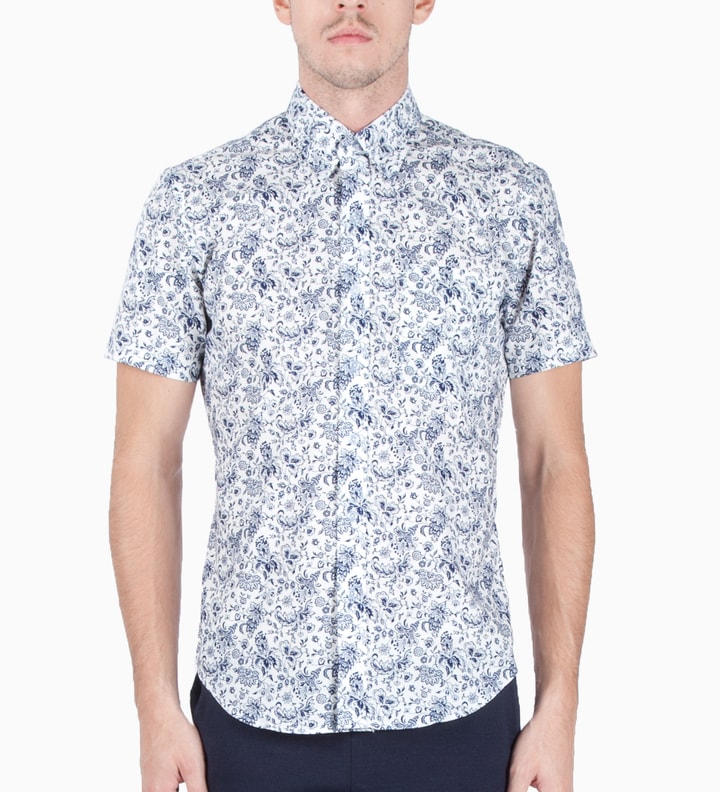 White/Blue Provencal Print S/S Button Down Shirt Placeholder Image