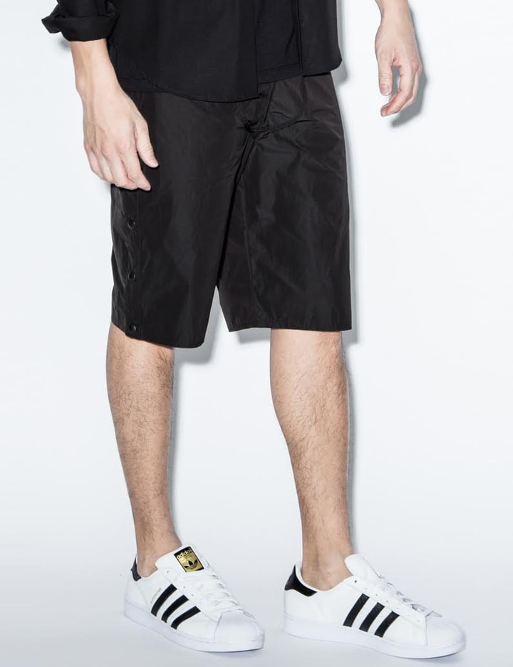 Black Track Snap Shorts with Underwear Fly Placeholder Image