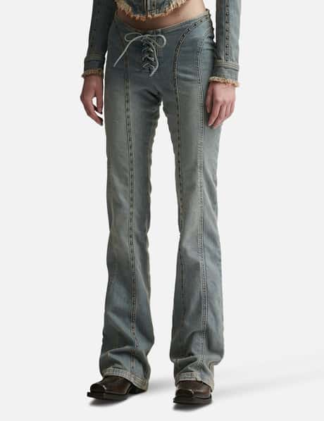 Sunset Wash Lara Laced Denim Studded Trousers view 7