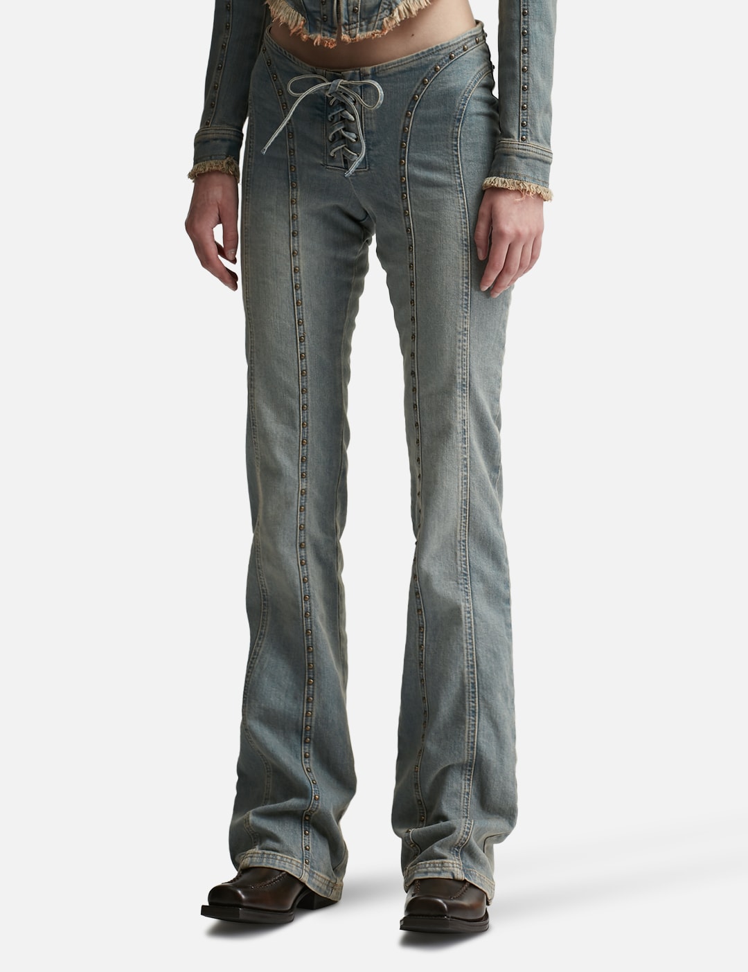 Sunset Wash Lara Laced Denim Studded Trousers view 14