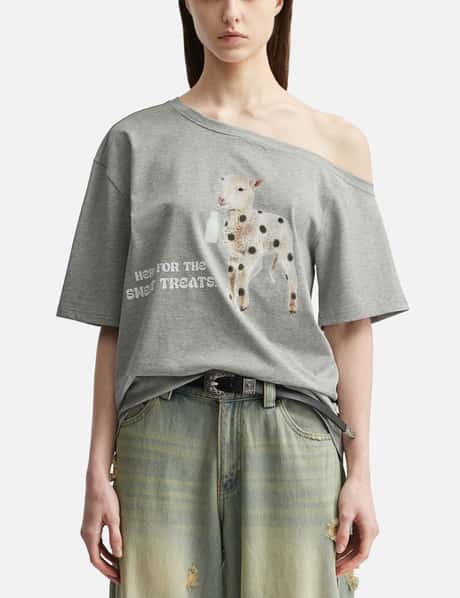 Off-Shoulder Short Sleeve T-Shirt With Sweet Treat Sheep Print view 10