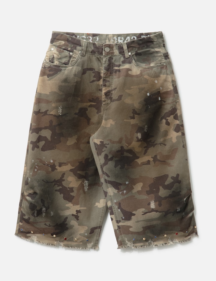 Distressed Capri Camo Trousers with Swarovski Crystals Placeholder Image
