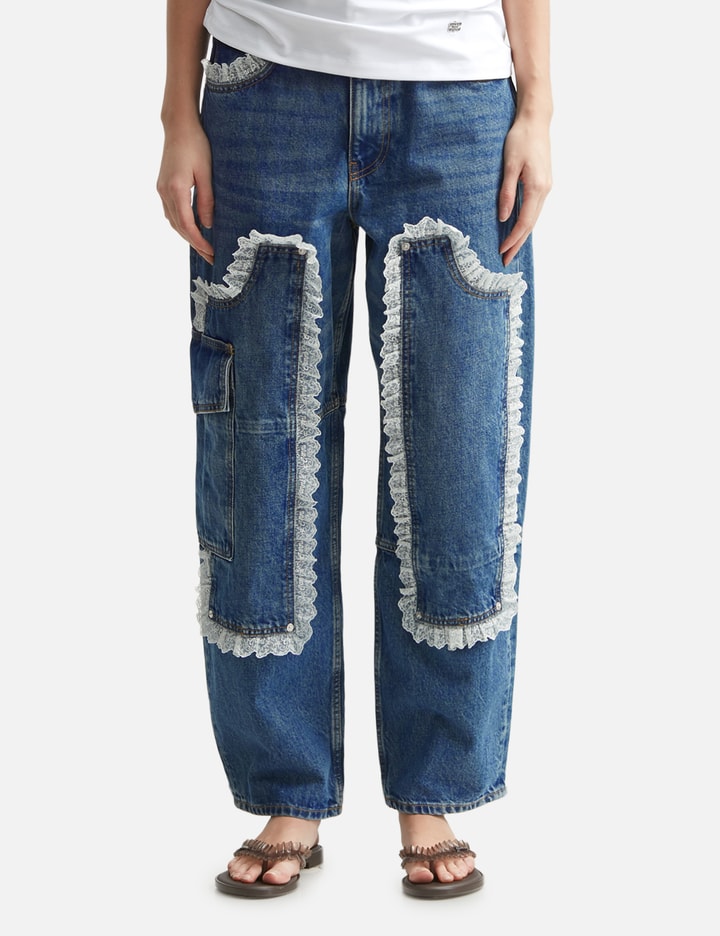 Ganni Audri Lace Jeans In Rigid Denim