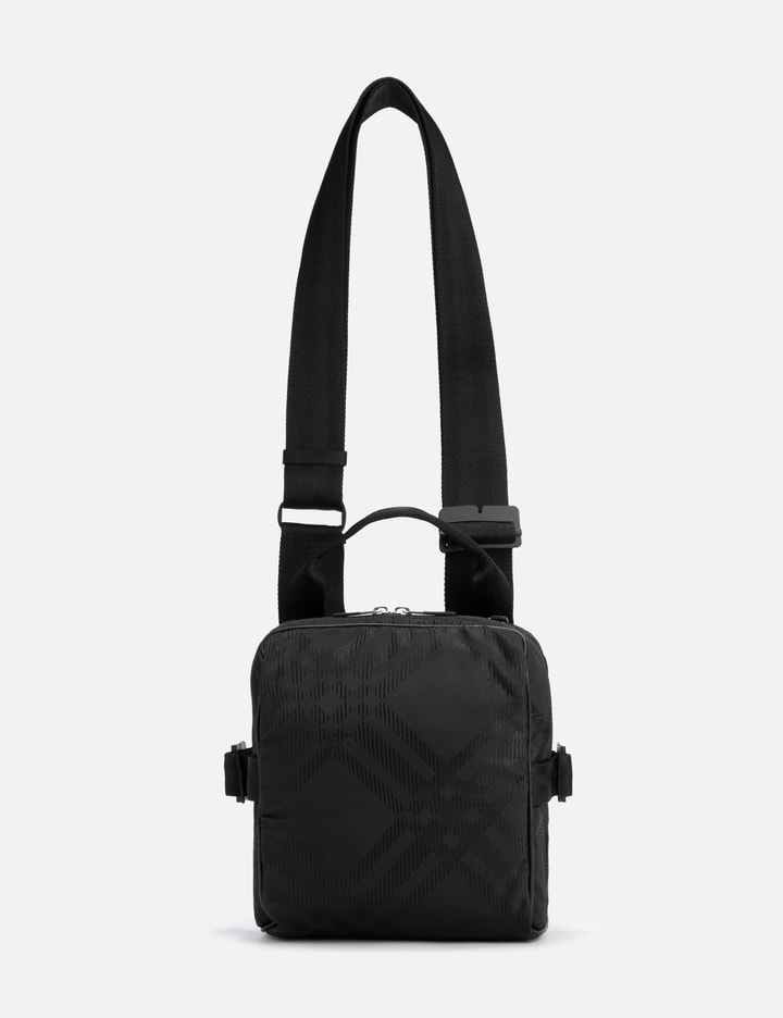 Shop Burberry Check Jacquard Crossbody Bag In Black