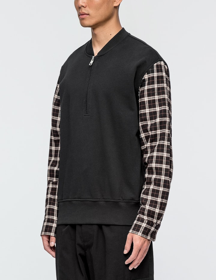 Henley Sweatshirt with Flannel Over Sleeve Placeholder Image