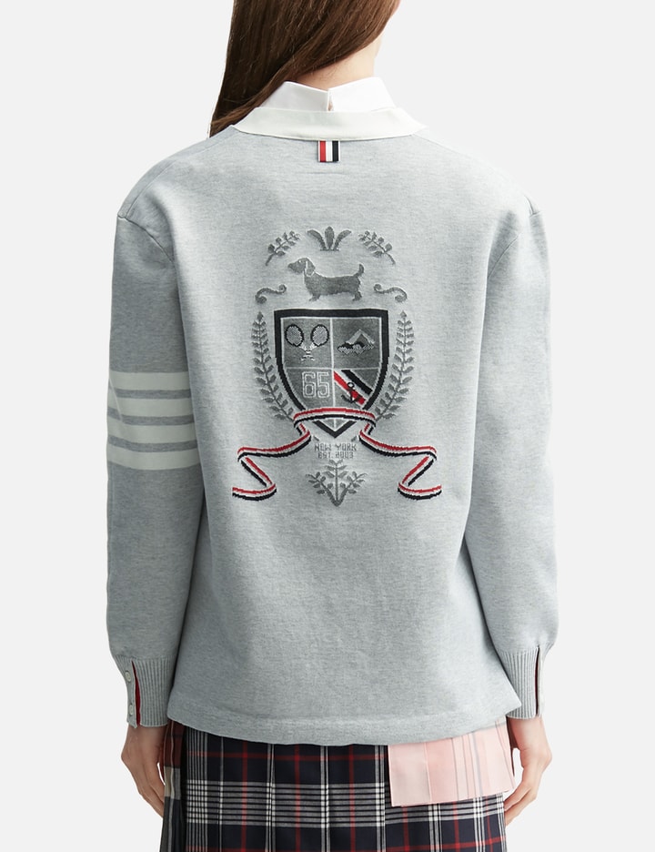 Thom Browne Crest Intarsia Jacquard 4-Bar Rugby Fit Cardigan