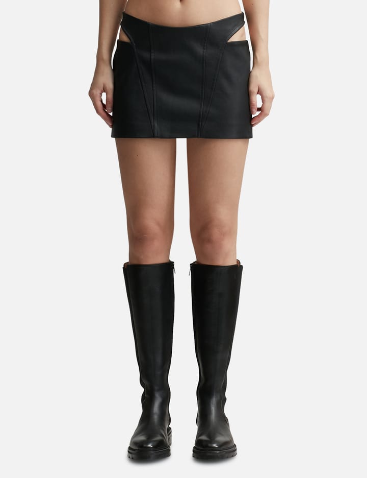 FAUX LEATHER CUT-OUT MINI SKIRT