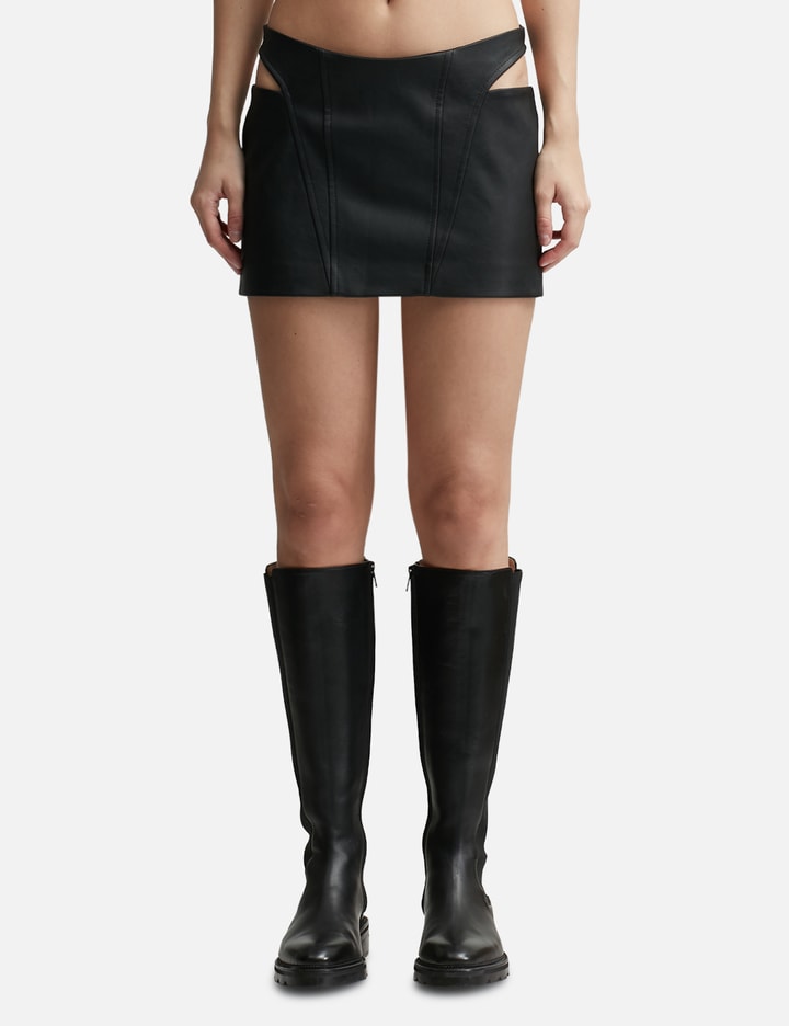 MISBHV FAUX LEATHER CUT-OUT MINI SKIRT