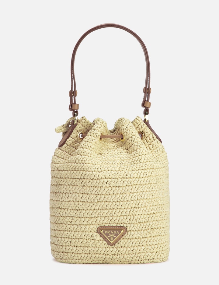 Shop Prada Crochet Bucket Bag In Beige