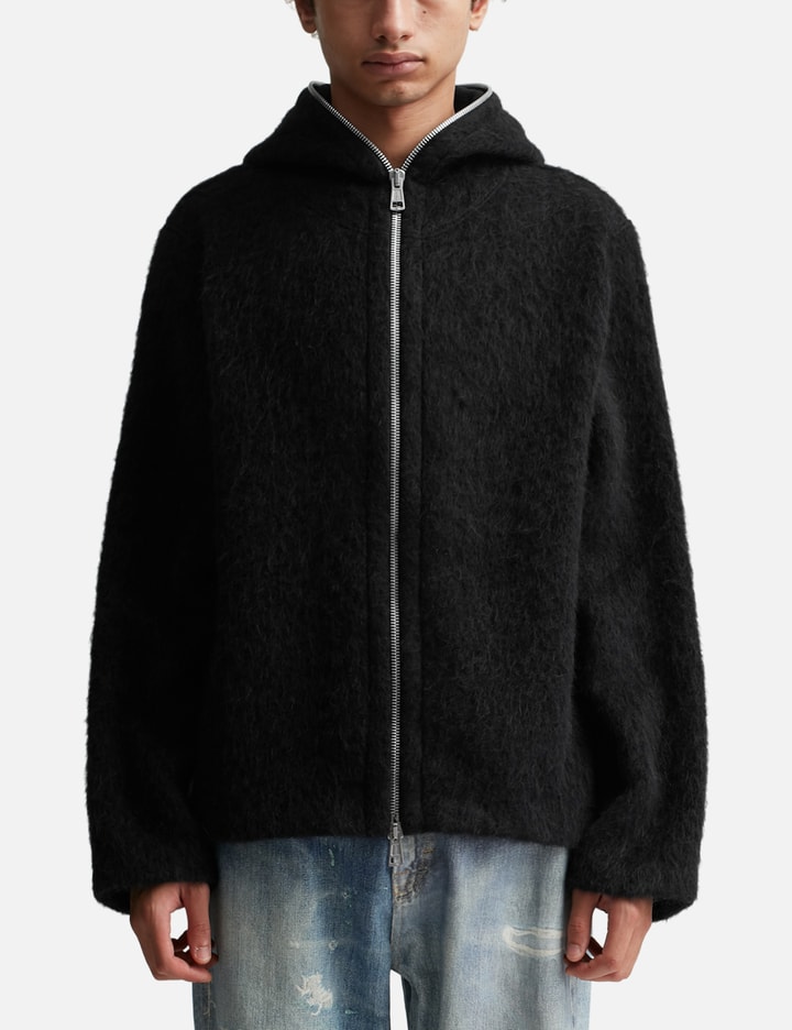 Our Legacy Textured Full Zip Hood Sweatshirt With Cozy Hood In Black