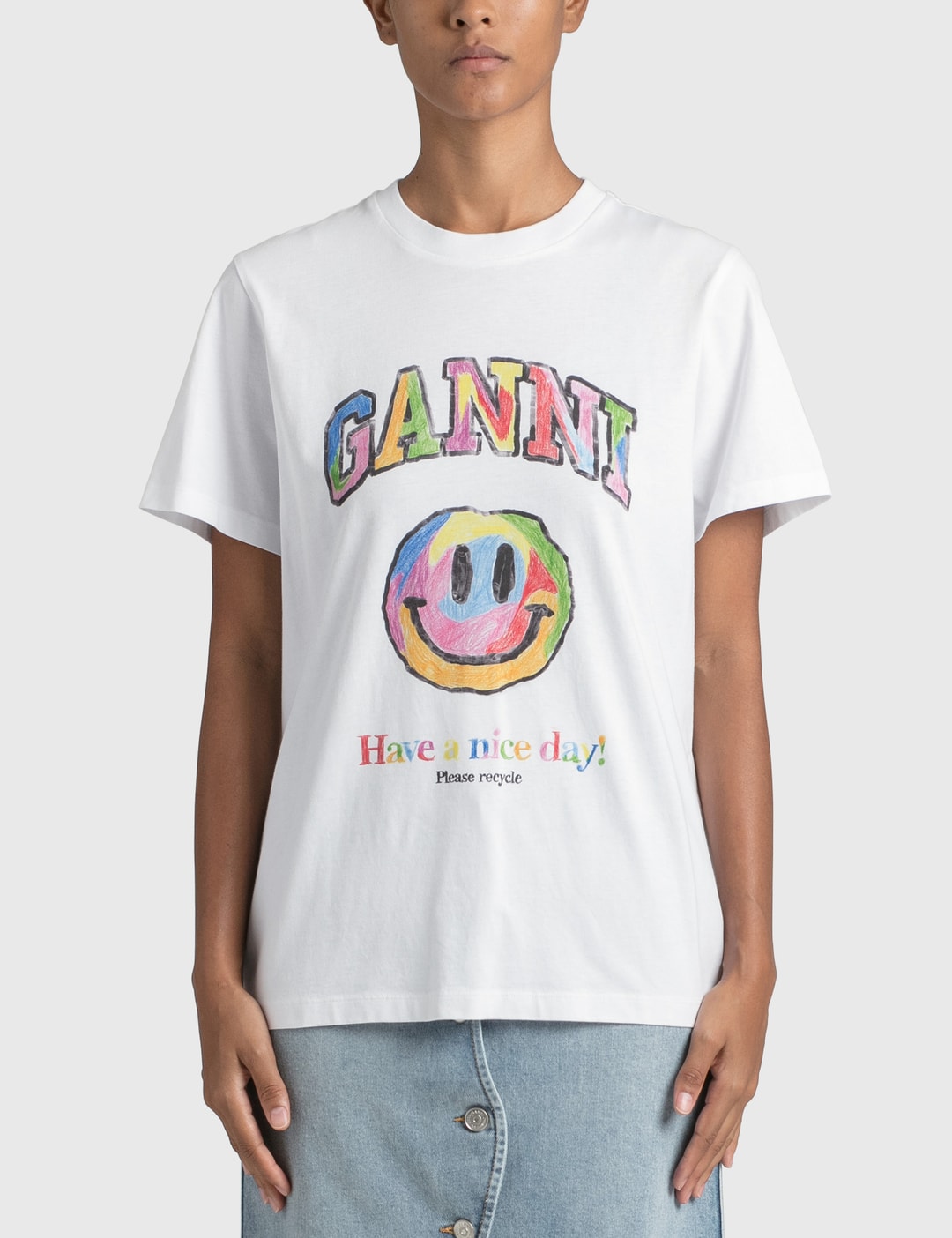 Ganni - Rainbow Smiley T-shirt | HBX Globally Curated Fashion and Lifestyle by
