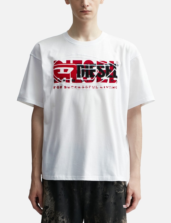 Shop Diesel T-shirt With Layered Logos In White