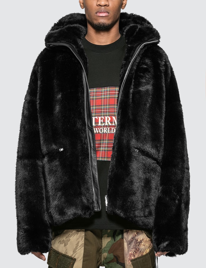 Faux Fur Hooded Jacket With Skull Logo Placeholder Image