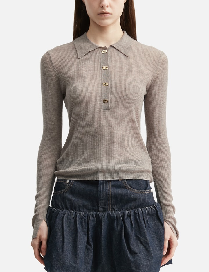 Ganni Polo Shirt In Sheer Wool