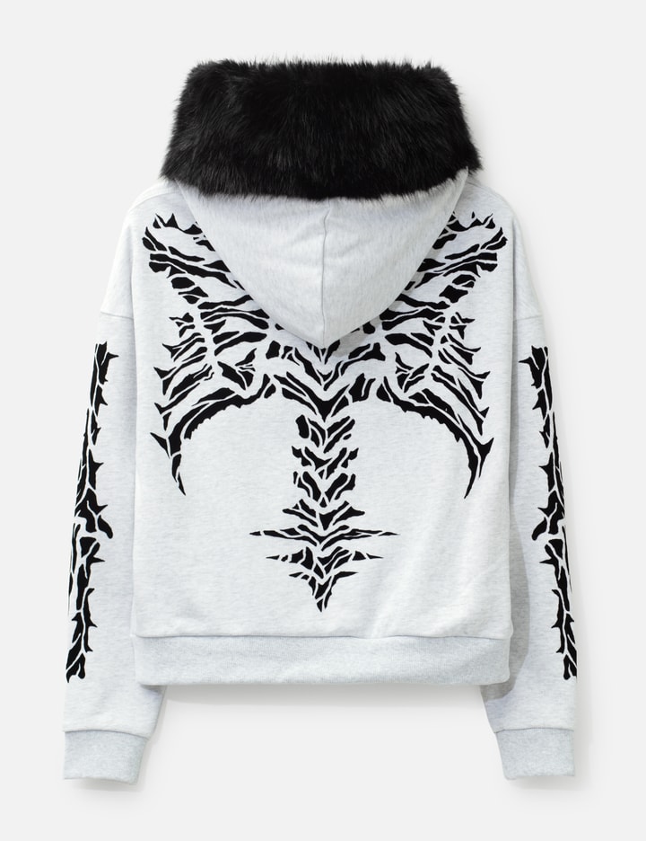 Thought We Friends "Robin" Grey Skeleton Zip-Up Hoodie With Faux Fur Hood