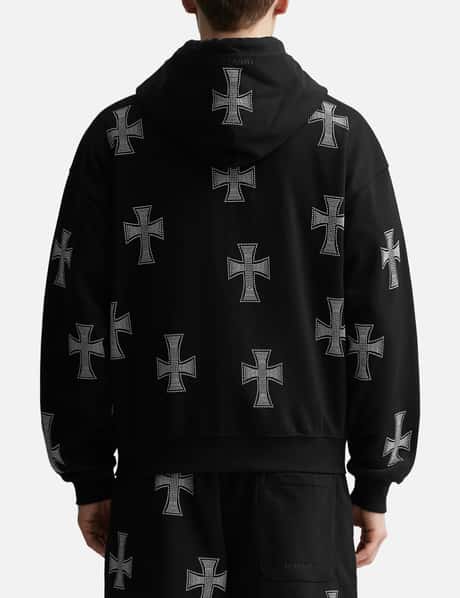 UNKNOWN Black White Cross Rhinestone Hoodie HBX