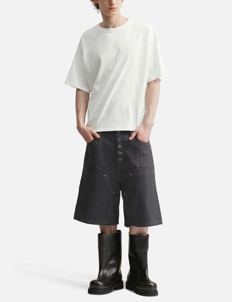 "Rexel" Waxed Double Knee Work Jorts In Japanese Raw Blue Denim view 14