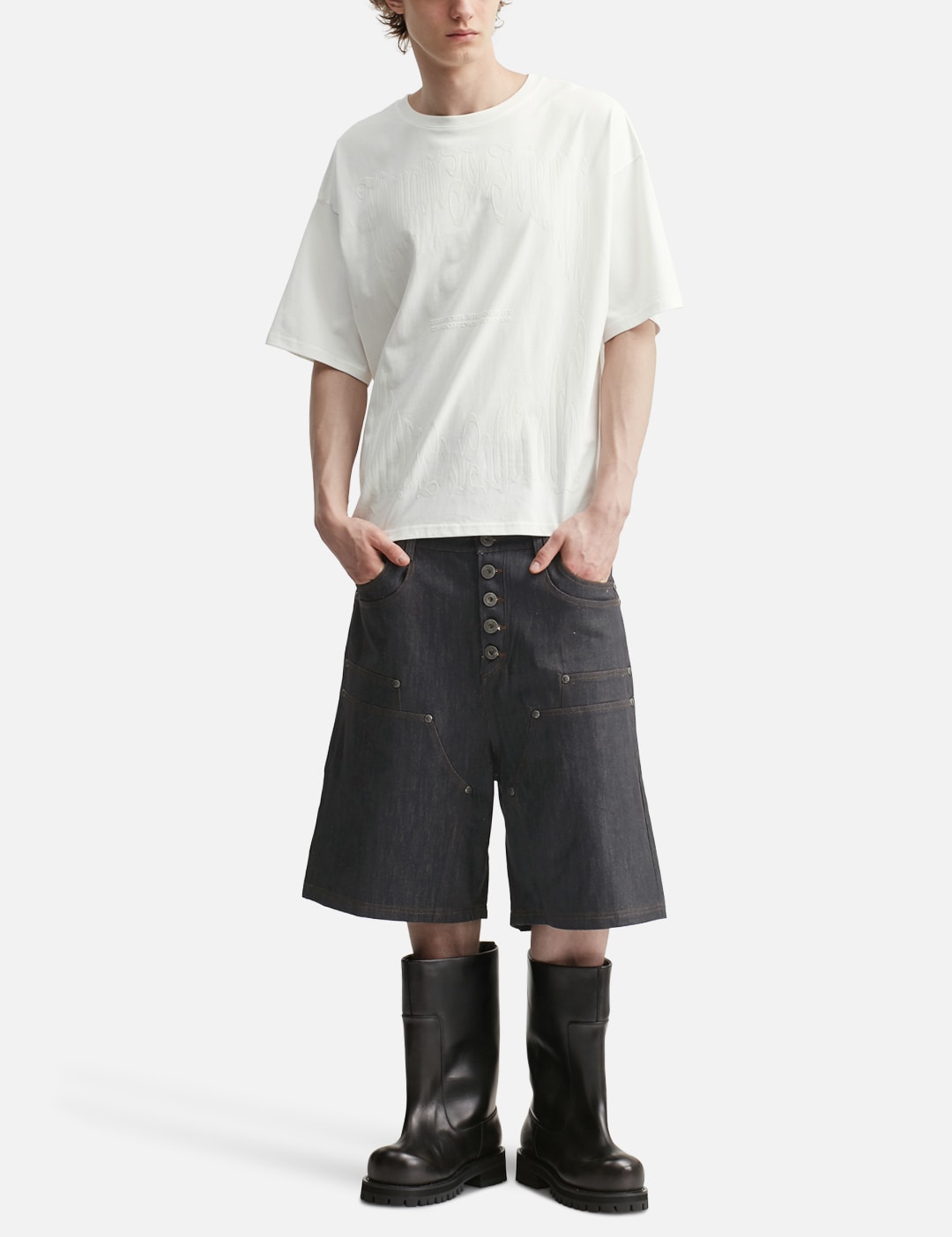 "Rexel" Waxed Double Knee Work Jorts In Japanese Raw Blue Denim view 15