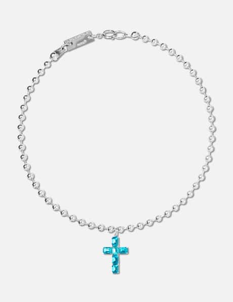 IN GOLD WE TRUST PARIS BALL CHAIN WITH BLUE CROSS CRYSTAL