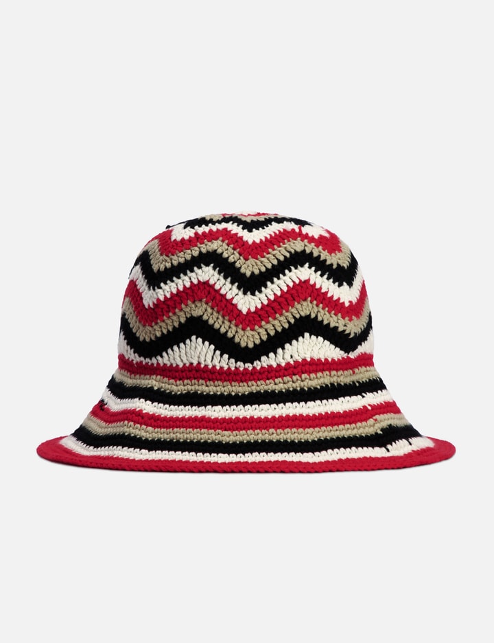 Shop Ganni Red Cotton Crochet Bucket Hat