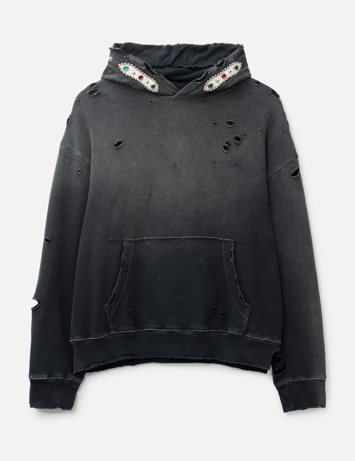Kapital Embellished Suede-Trimmed Distressed Cotton-Jersey Hoodie