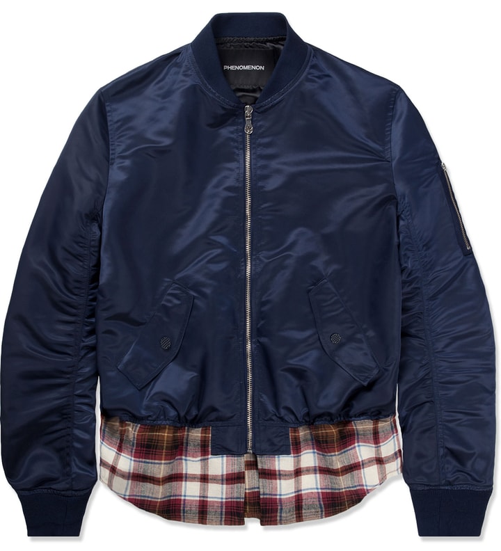 PHENOMENON Navy Check Mix MA-1 Blouson Jacket