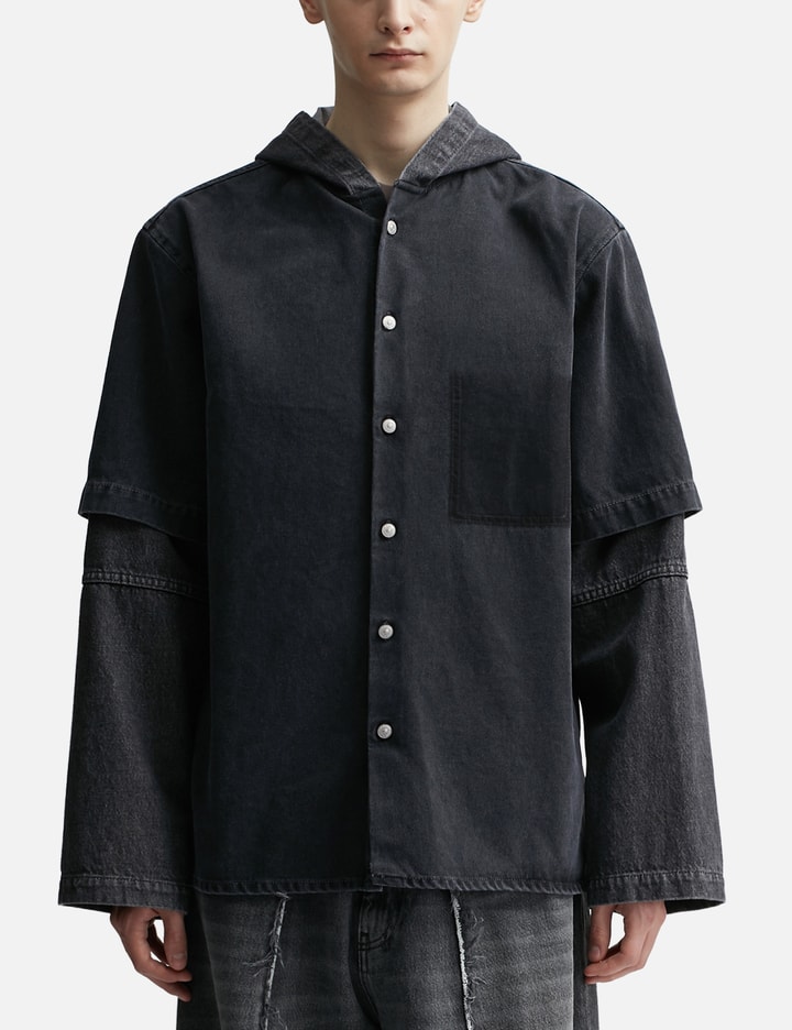 Shop Mm6 Maison Margiela Two-tone Denim Hooded Jacket In Black